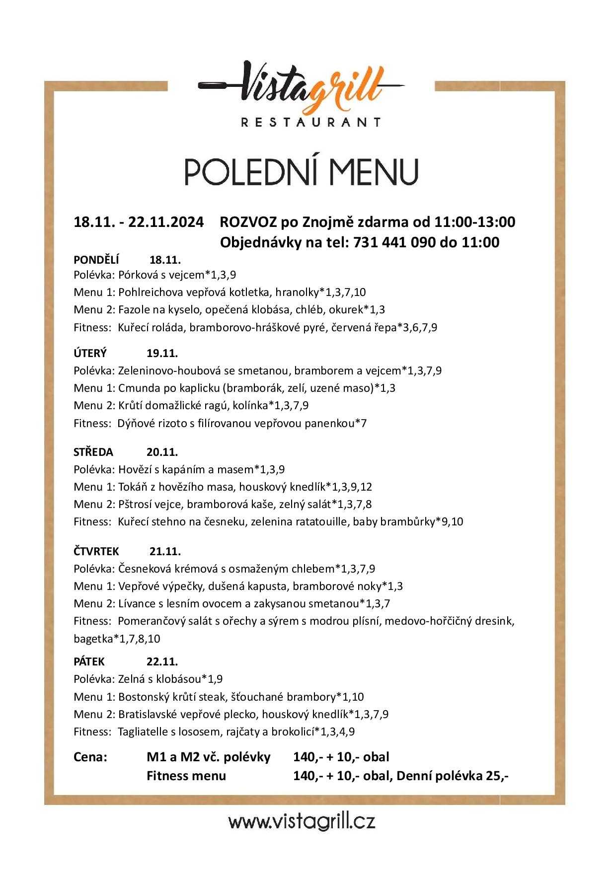 Rozvoz Polední menu Vistagrill 18.11. 22.11.2024